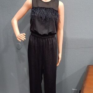 Michael Kors Elegant Black Jumpsuit with Feather Detail Size 8